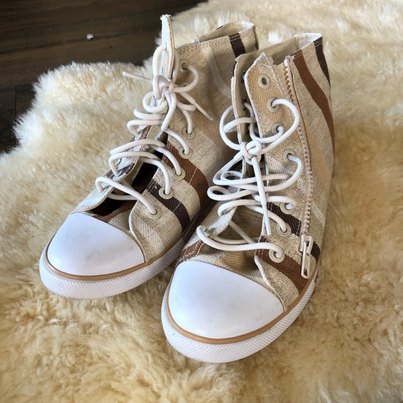 Nine West Canvas Striped Sneakers - Picture 1 of 6